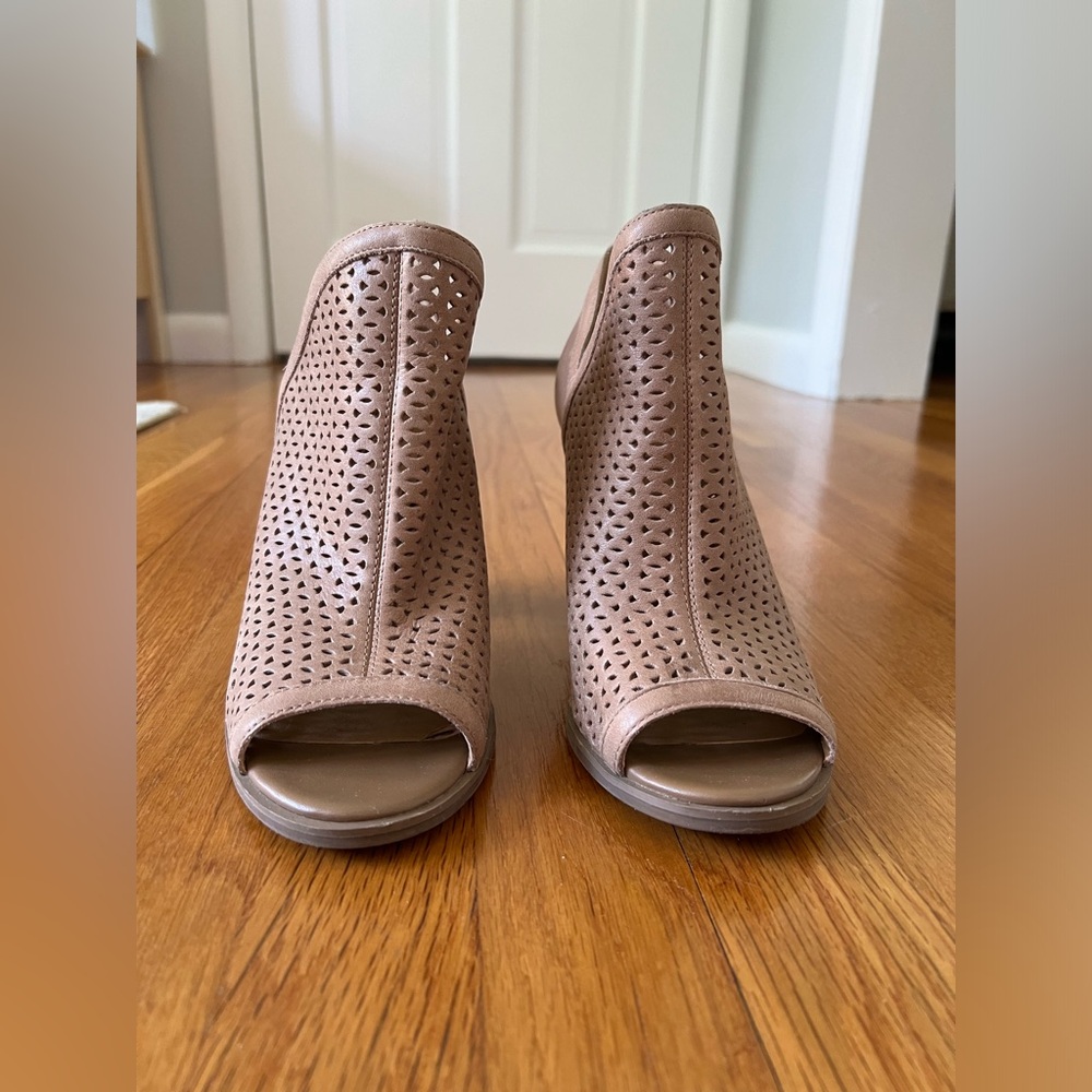 Lucky Brand - Perforated Leather Peep Toe - Block Heel Booties - Picture 2 of 9